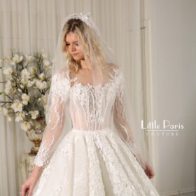 Long sleeves with 3D lace Ballgown